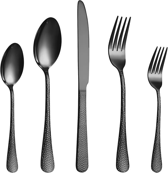 Silverware Set,40-Piece Stainless Steel Flatware Set for 8(Black)