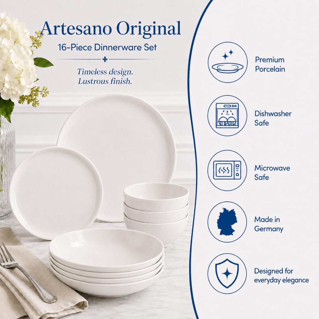 Villeroy & Boch Artesano Original 16 Piece Dinnerware Set, Creamy White