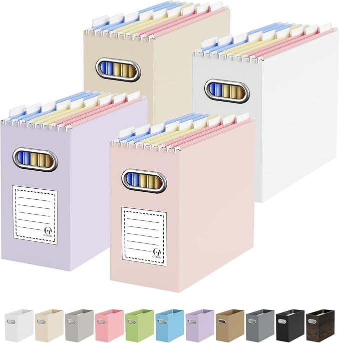 Oterri Cardboard File Organizer Box for Hanging File Folders Letter Size,File Box for Computer Desk,File Cabinet,Working Home,Office,Classroom (Colorful, Letter Size - 4 Packs)