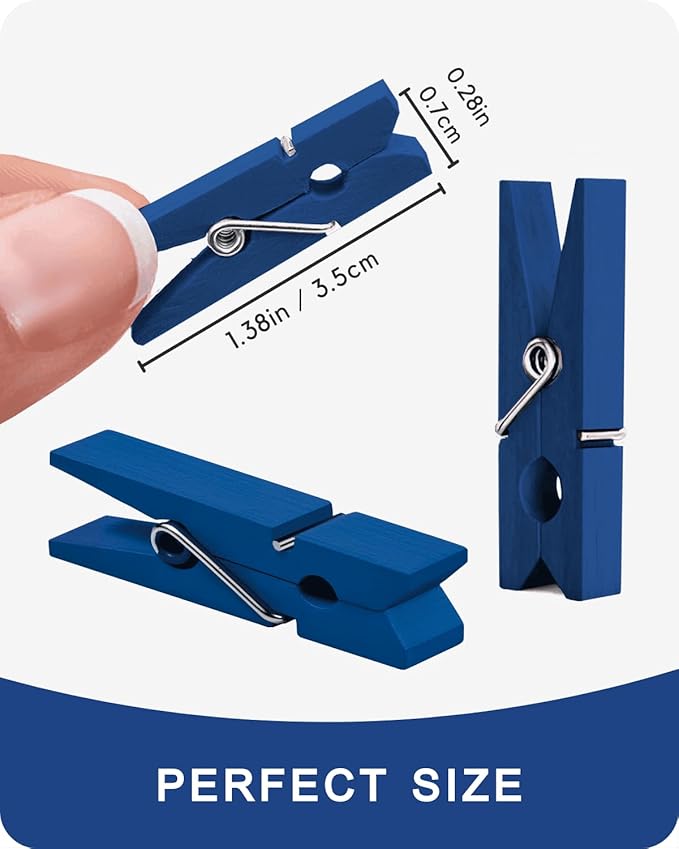 Mini Clothes Pins Wooden Colored Small Clothespins for Photo 1.4 Inch 50 PCS, Navy Blue Tiny Clips Close Pin for Baby Shower Classroom Crafts Project Decorations Hanging Pegs
