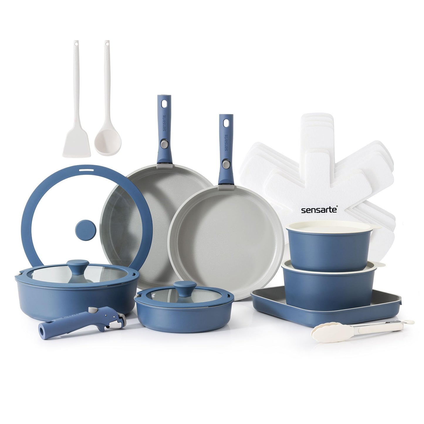 SENSARTE 24 Piece Nonstick Detachable Handle Pots and Pans Set Black