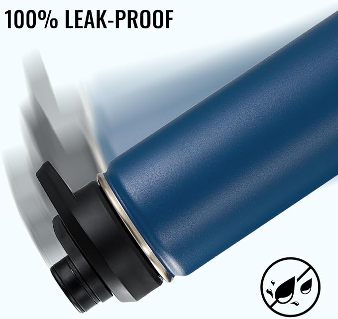 24 oz Insulated Water Bottle with Handle, 306 Stainless Steel Water Bottles with Wide Mouth, Double Wall Vacuum Sports Water Bottle, BPA Free, Keep Cold and Hot, Navy Blue
