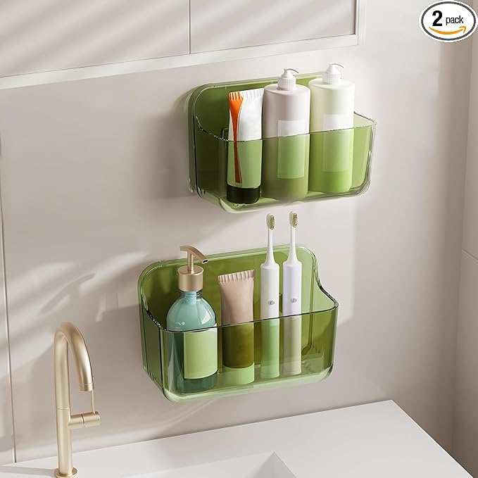 Diesisa 2pc Acrylic Wall Mount Organizer, Adhesive Cabinet Door Organizer,Acrylic Bathroom Shelves for Wall,No Drilling Hang Walls,with Self Adhesive Tape, for Bathroom, Kitchen, Living Room-Green