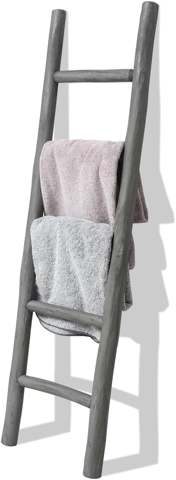 FUIN Fully Assembled 57in Wood Blanket Ladder Living Room Decorative Wall Leaning Farmhouse Quilt Display Holder Rustic Wooden Towel Rack for Bathroom, Dark Gray