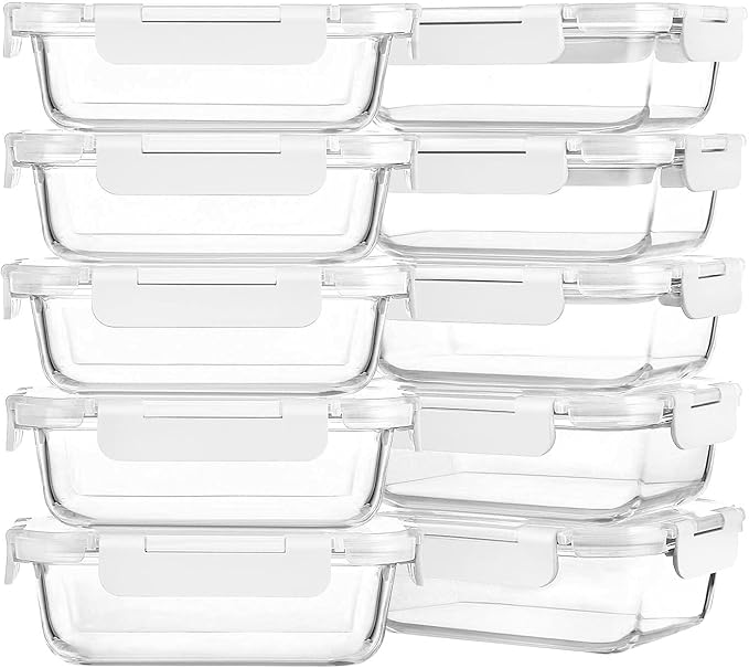 M MCIRCO 10 Pack,22 oz Glass Food Storage Containers with lids, Gray