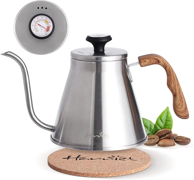 Harriet Gooseneck Kettle with Thermometer for Pour Over Coffee and Tea, 37 fl oz, Stainless Steel, Durable 3-Layer Base, Ideal Spout for Precision Pouring, Compatible with all Stove Tops, Orange