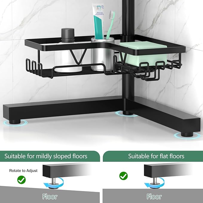 Standing Shower Caddy Corner - 4-Tier Floor Shower Caddy Corner Adjustable Bathroom Organizers and Storage with Soap Holder & Razor, Bathroom Free-Standing Organizer for Large Bottles