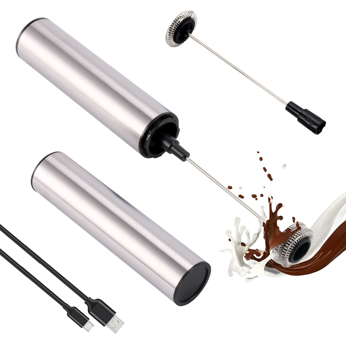 Rechargeable Milk Frother Battery Operated,2-Speed Portable Travel Frother,Electric Milk Foamer Coffee Frother for Latte, Cappuccino, Hot Chocolate Drink Mixer with Double Mini Whisks and USB Cable