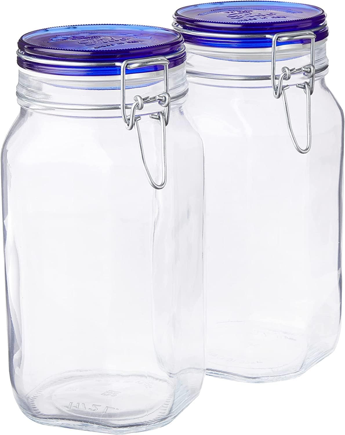 Bormioli Rocco Fido Collection, 2 Pack, 33¾ Oz. Food Storage Glass Jars, Airtight Rubber Seal & Glass Lid, With Stainless Wire Clamp, Made In Italy.