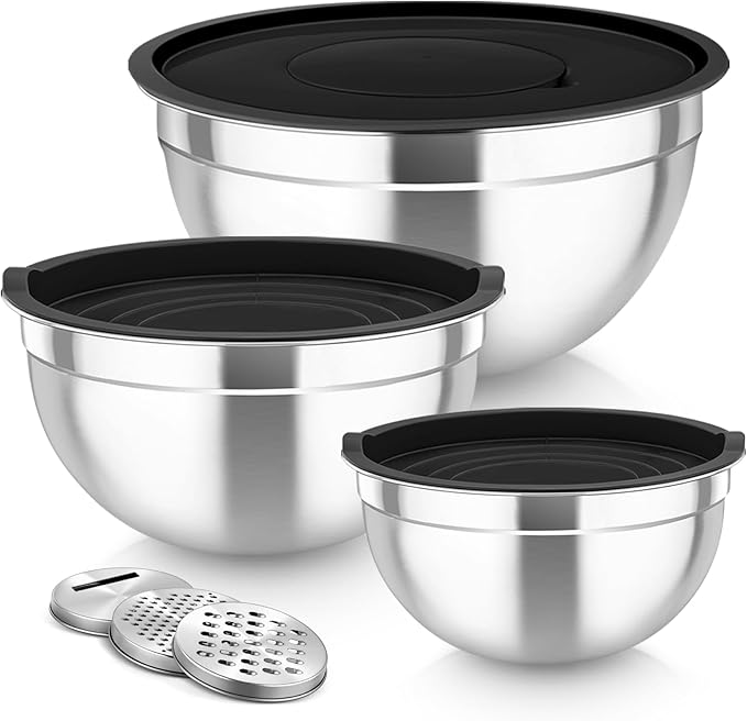 TeamFar Mixing Bowls, 3PCS Stainless Steel Serving Salad Bowls