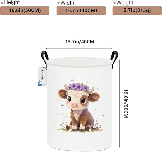 Round waterproof laundry basket,laundry Hampers with handle,gift basket,suitable for children's room and toy storage (Cute calf)