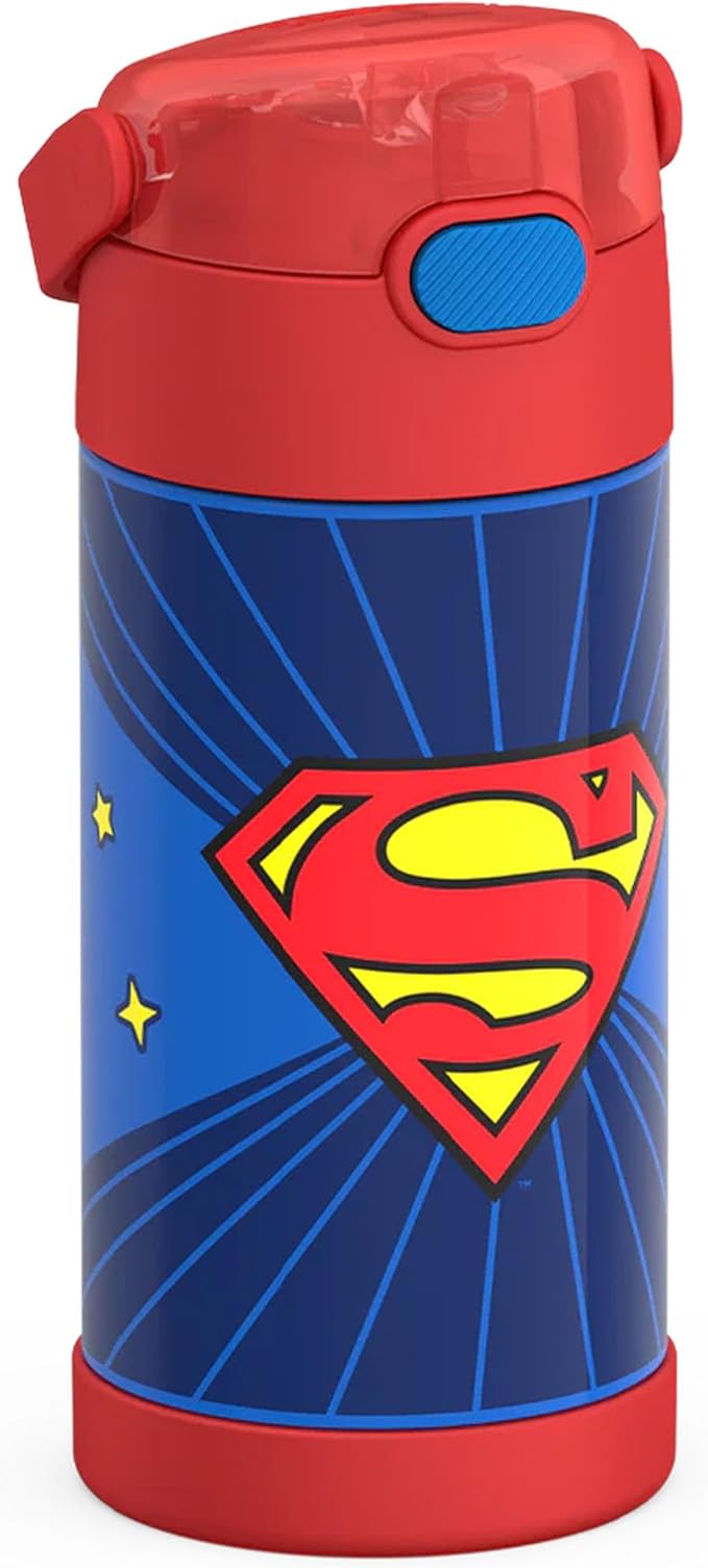 THERMOS FUNTAINER Water Bottle with Straw - 12 Ounce - Kids Stainless Steel Vacuum Insulated Water Bottle with Lid, Superman