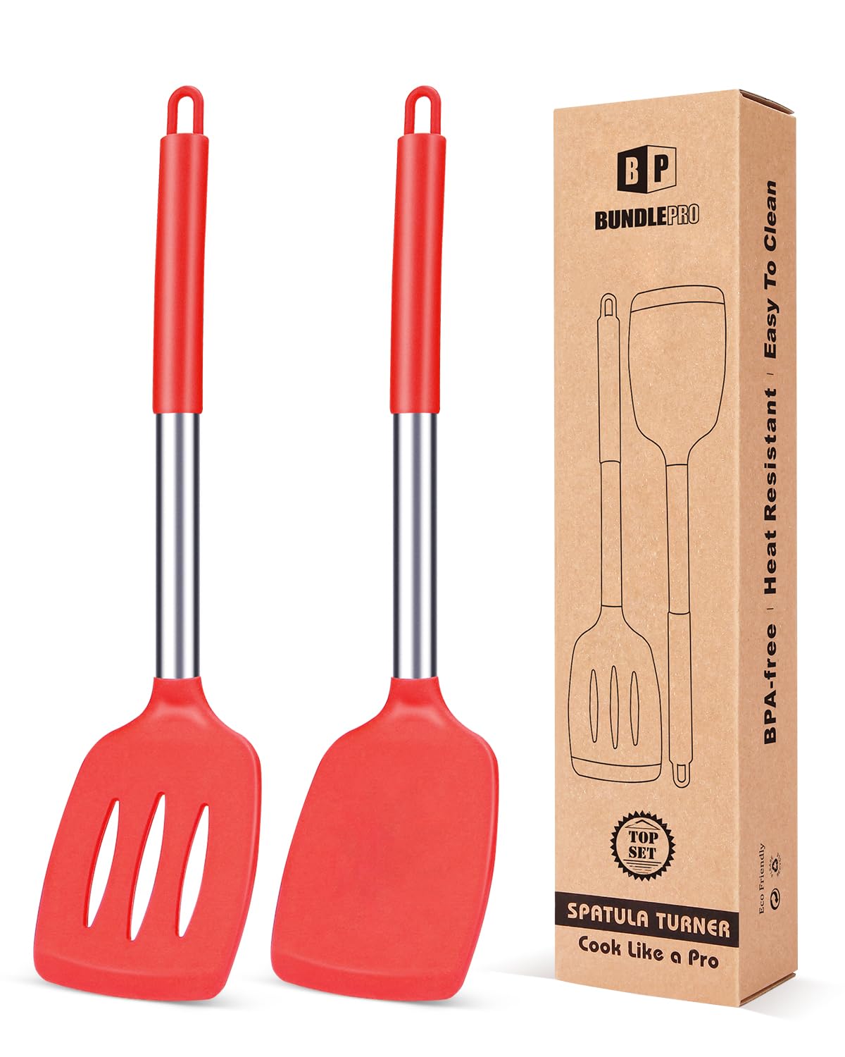 Pack of 2 Silicone Solid Turner, Non Stick Slotted Kitchen Spatulas, High Heat Resistant BPA Free Cooking Utensils, Ideal Cookware for Fish, Eggs, Pancakes(Gray)
