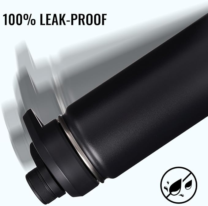 18 oz Insulated Water Bottle with Handle, 304 Stainless Steel Water Bottles with Wide Mouth, Double Wall Vacuum Sports Water Bottle, BPA Free, Keep Cold and Hot, Black