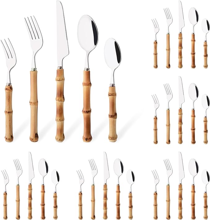 Uniturcky 8 PCS Small Fork, 6.3 Inches Stainless Steel Dessert Forks with Bamboo Handle, Kitchen Flatware Cutlery Set, Use for Tasting Cakes Fruits and Appetizer, Mirror Polished