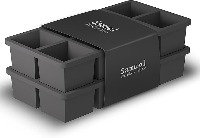 Samuelworld Large Silicone Ice Cube Tray Molds, Big 2 Inch Cubes 3 Pack- Food Grade, Flexible, 8 Cavity Easy Release Slow Melting Ice for Whiskey, Cocktails, Gifts & Christmas - Black (Ice Bag)
