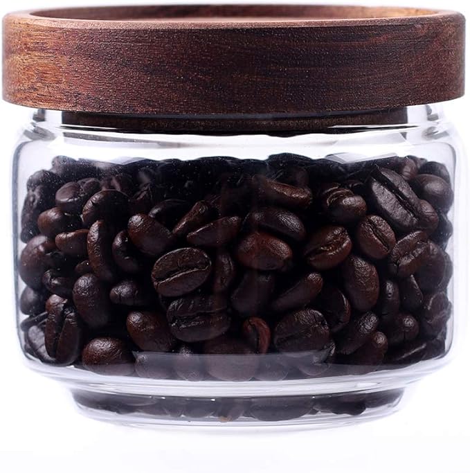 Glass Canisters Set of 5 for the kitchen, Glass Storage Container jars with Airtight Acacia Lid for Coffee Beans, Flour, Sugar, Rice and Spaghetti and etc