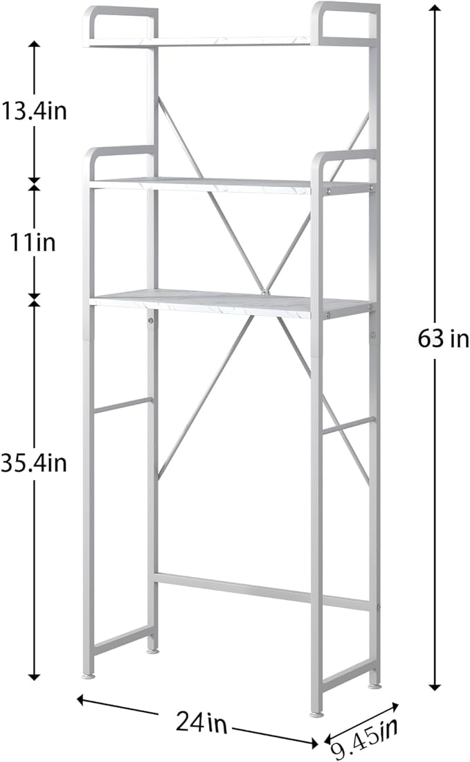 Over The Toilet Storage Rack with 3-Tier Bathroom Shelves, Space Saver Toilet Shelf, Bathroom Storage Organizer with Hooks for Over Toilet Storage and Bathroom Shelf (White Faux Marble)