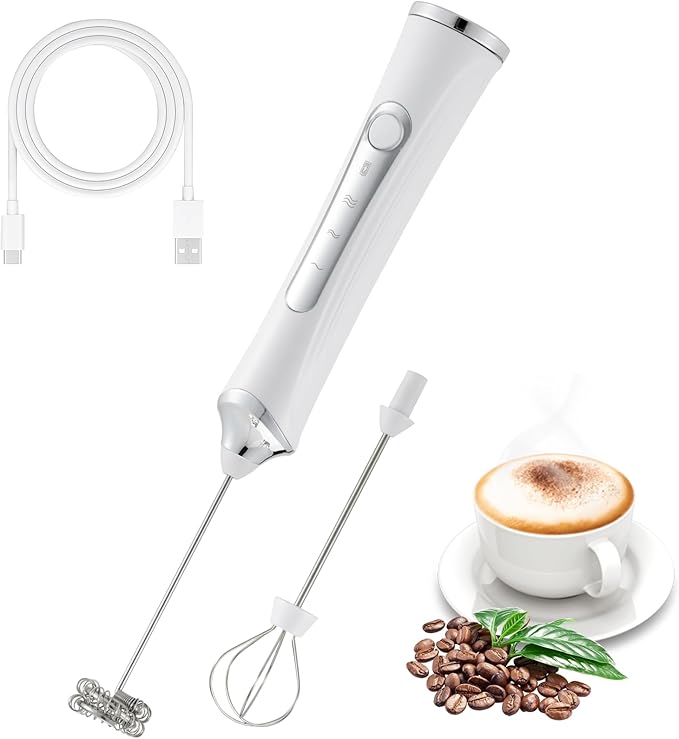 Freebala Handheld Electric Milk Frother with 2 Heads, Coffee Whisk Foam Mixer with USB Rechargeable 3 Speeds, Foam Maker Blender for Latte, Cappuccino, Hot Chocolate, Egg