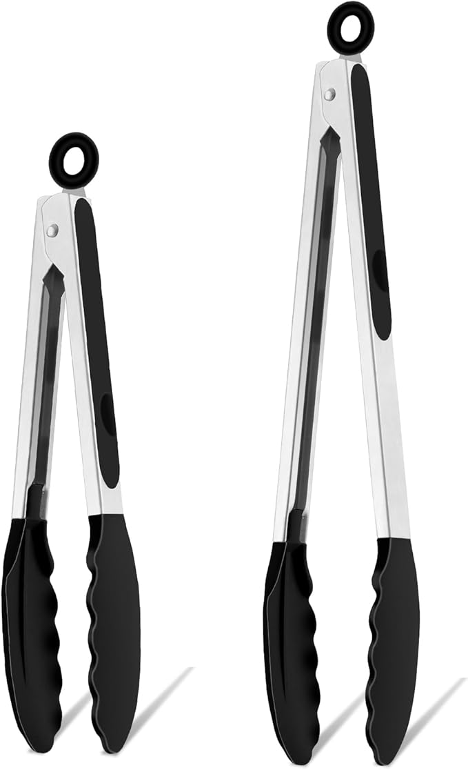 TeamFar Kitchen Tongs, 9"&12" Stainless Steel Heat Resistant Cooking Tongs