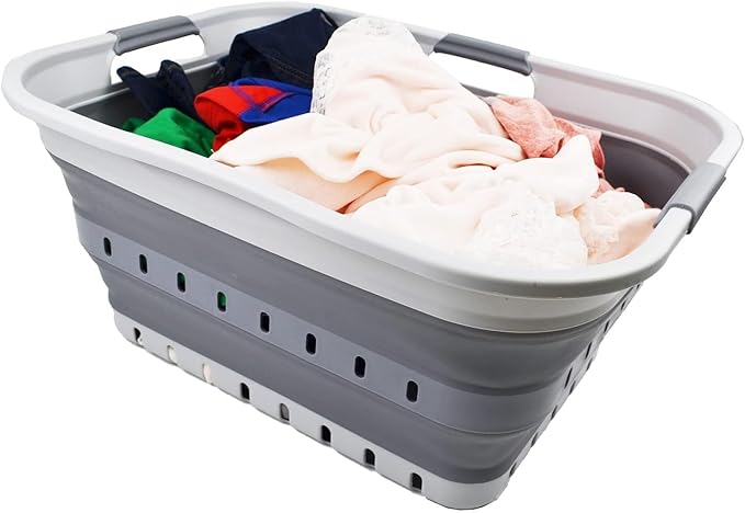 SAMMART 42L (11 gallon) Collapsible Plastic Laundry Basket - Foldable Pop Up Storage Container/Organizer - Portable Basket - Space Saving Hamper (Grey/Dark Grey (Set of 2))