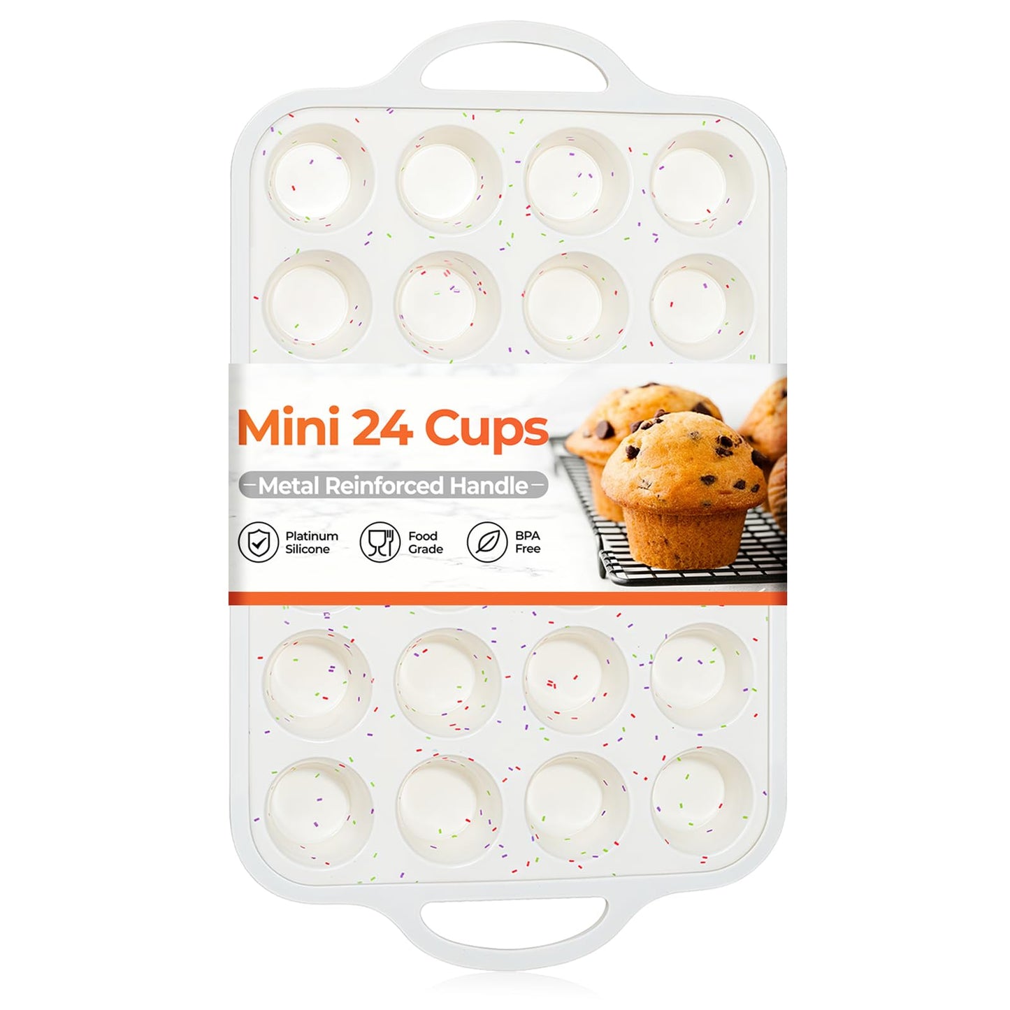 CAKETIME Silicone Muffin Pans for Baking, Metal Reinforced Frame Jumbo 6 Cups & Mini 24 Cups Cupcake Pan Nonstick Muffin Pan for Homemade Baking Easy to Handle