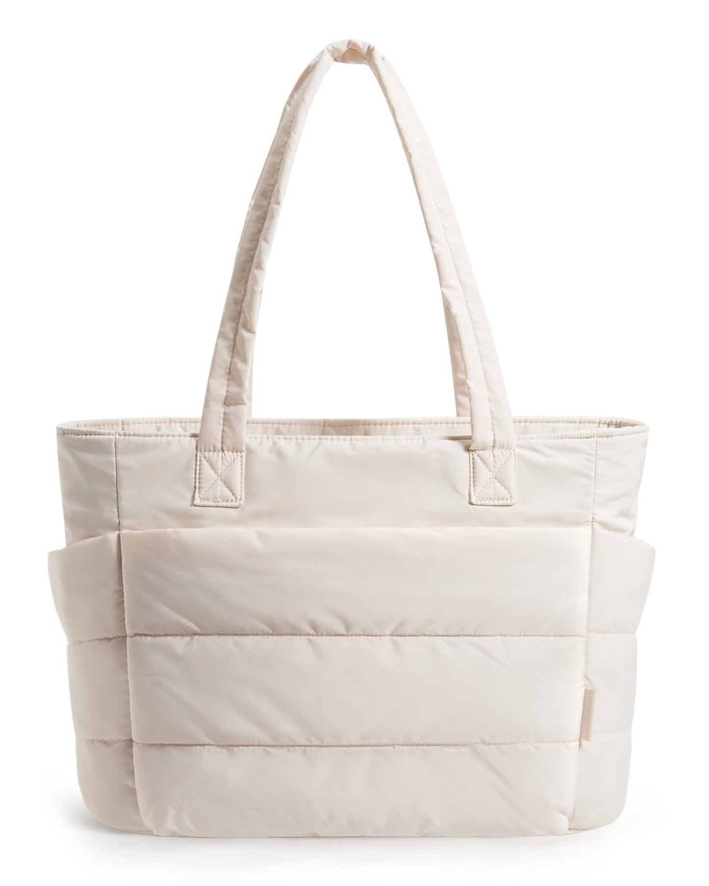 BAGSMART Tote Bag for Women, Lightweight Puffy Tote Bag with Compartments Shoulder Bag Handbag Quilted Shoulder Bag Handbag for Travel, Work, Beach, Gym, Shop(Beige)