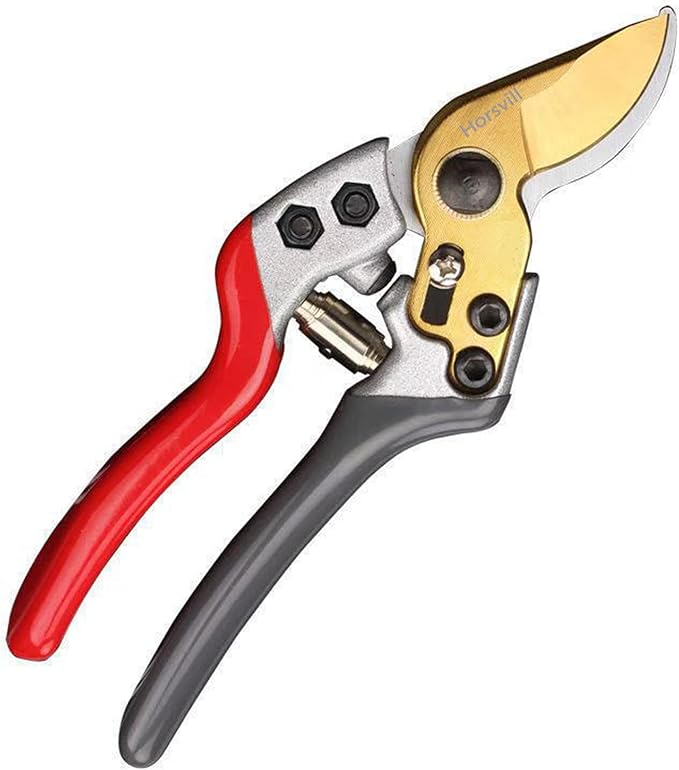Horsvill Garden Shears, Japanese labor-saving Garden Scissors, Pruning Shears and Garden Secateurs for Woman and arthritis weak, Professional Branch scissors(Red-grey)