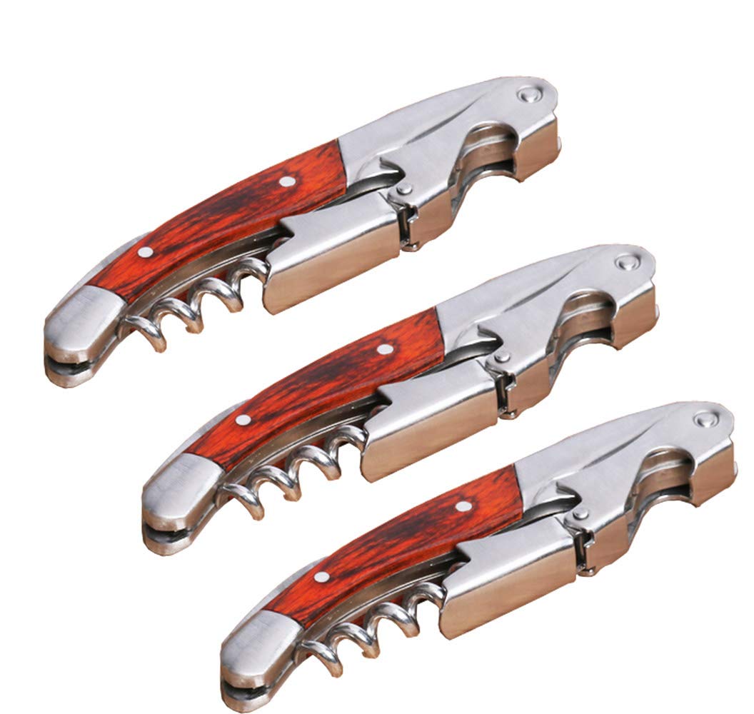 Professional Waiter Corkscrew Wine Key for Bartenders Set of 3,With Long Rosewood Handle Stainless Steel Handle Wine Opener for Bar Restaurant Waiters, Sommelier, Bartend (Big Wood 3 Packs)