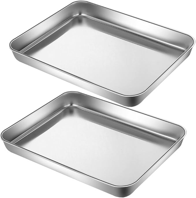 HYTK Small Cookie Baking Sheet Pans Stainless Steel 304 Tiny Serving Tray 12.4 x9.6 x1.1Inch (Diagonal 14.8) No Rust Dishwasher Safe Bakeware 6 Pack