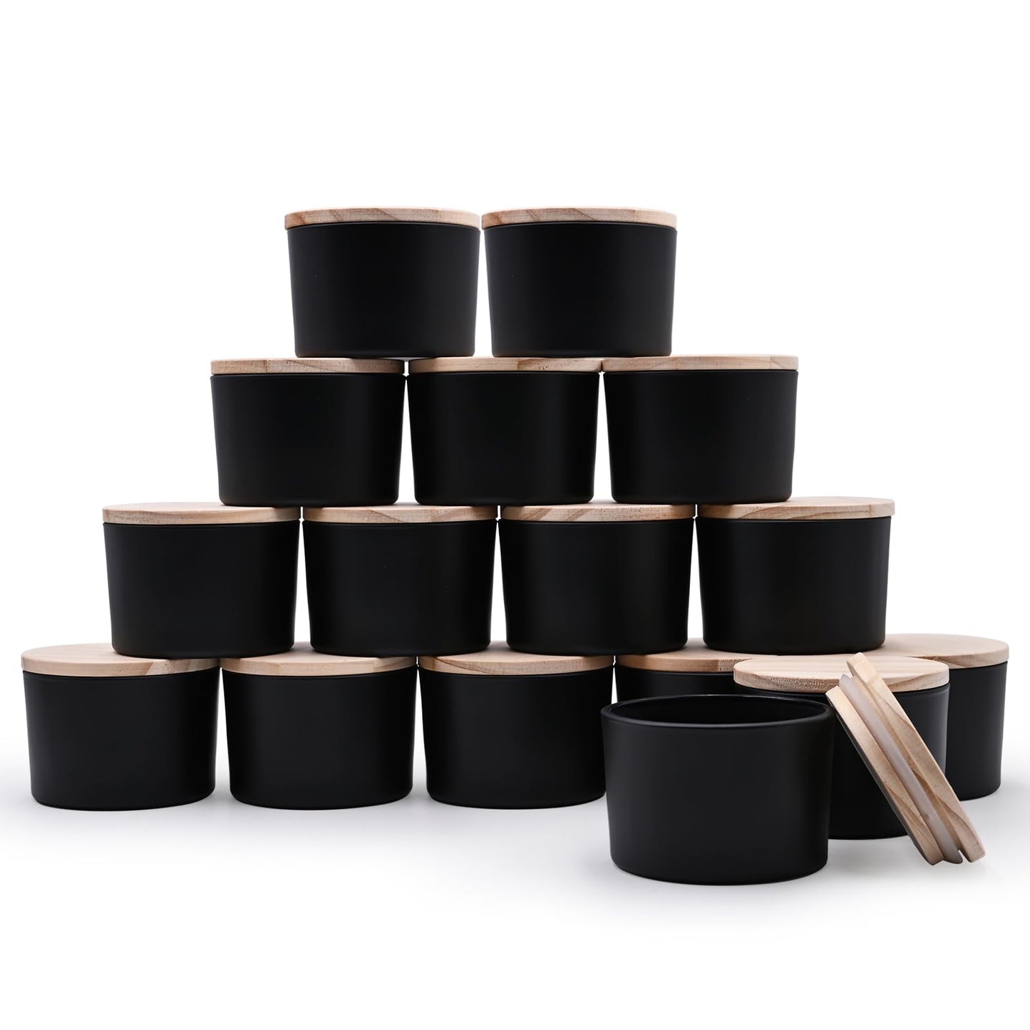 SHOWIN Thick Candle Jars for Making Candles 16 Pcs, 7 OZ Empty Jars with Wood Lids for Candle Making, Sample Container, Frosted White