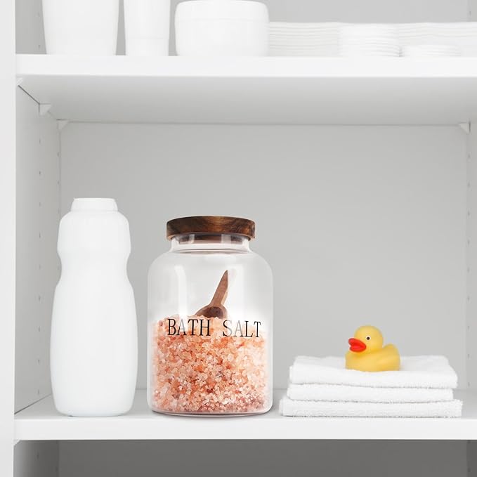 2Pcs 74 oz Glass Bath Salts Jar,Bath Salt Container with Wooden Lid and Scoop,Bathroom Organizers and Storage,for Bathroom Bath Decor,Home Decor,Bathtub Accessories for Women