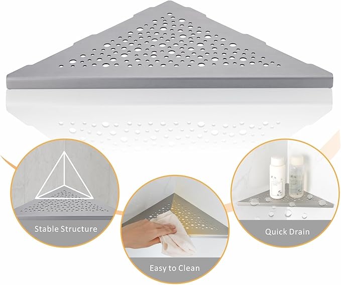 Brushed Nickel 10’’ Corner Shower Shelf Bathroom Shower Shelves, 2 Pack Triangular 304 Stainless Steel Shower Corner Shelf for Tiled Walls, No Drilling