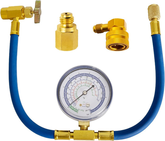 Belleone R134a Refrigerant Recharge Kit, AC Recharge Hose Kit with Gauge, R134a Freon Can Tap Recharging Hose with Detachable R134a Quick Coupler, R134a Self-Sealing Adapter for AC Refrigerant System