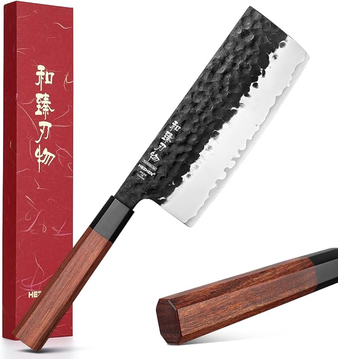 HEZHEN Santoku Knife, 7 Inches, 3 Layers Clad Steel Chef Knife,Professional Japanese Kitchen Knife for Chefs and Home Cooking,Wooden Octagonal Handle