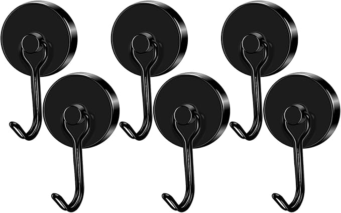 LOVIMAG Hooks, 120lbs+ Magnetic Magnet Hook 2025 Cruise Cabin Ship Essentials Heavy Duty Strong Refrigerator Fridge Hanging for Classroom Beach Vacation Kitchen Grills Home Mug Hanger (6 Pack), Black