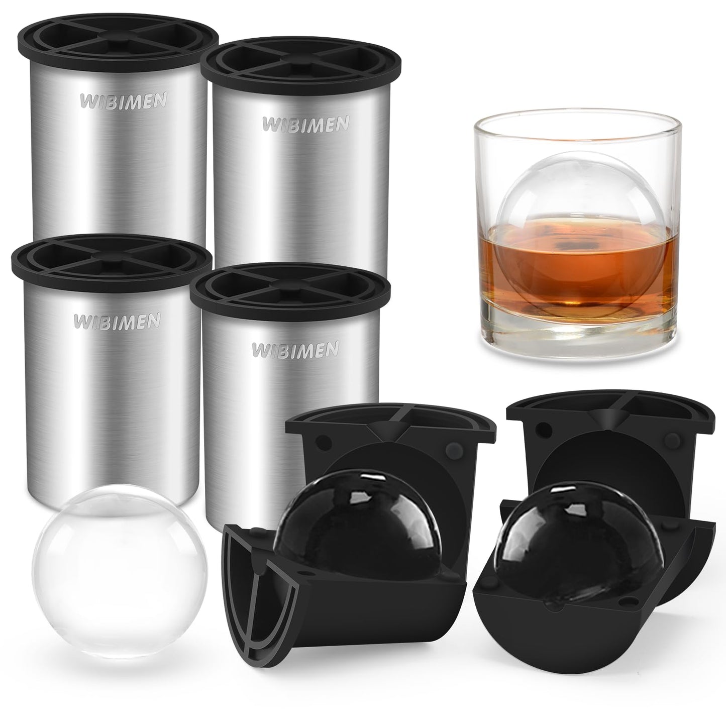 Large Clear Ice Mold, 2.5" Stainless Steel Ice Ball Maker, 8 Pack