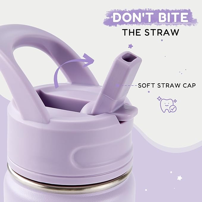 12oz Water Bottle with Straws, Stainless Steel Vacuum Insulated Water Bottle Leak-Proof, BPA-Free, Purple + Pink