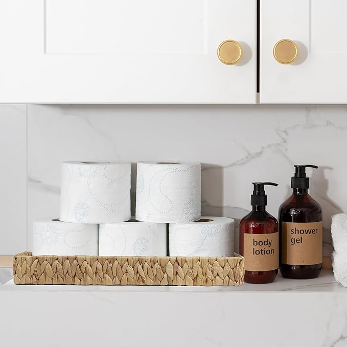 Bathroom Vanity Tray, 16.7 Inch Water Hyacinth Toilet Tank Baskets, Long Wicker Counter Tray for Paper Hand Towel, Bathroom Counter Organizer for Decor Coffee Table (16.7" x 6" x 2")