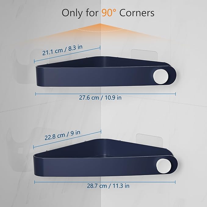Sotfamily Plastic Shower Caddy Corner (For 90° Only), 2 Pack Adhesive Corner Shower Shelves for Bathroom Organizers and Storage, Navy