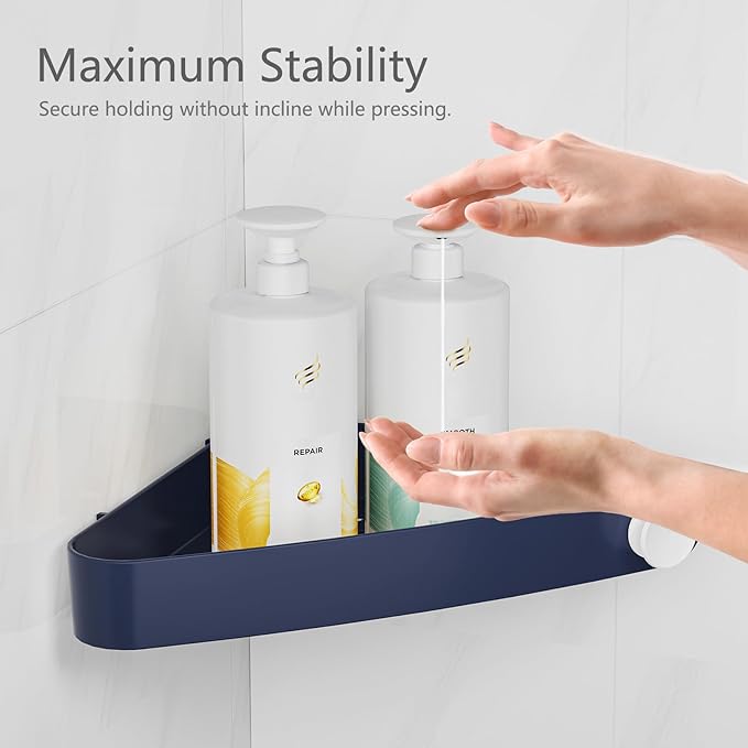 Sotfamily Plastic Shower Caddy Corner (For 90° Only), 4 Pack Adhesive Corner Shower Shelves for Bathroom Organizers and Storage, Navy