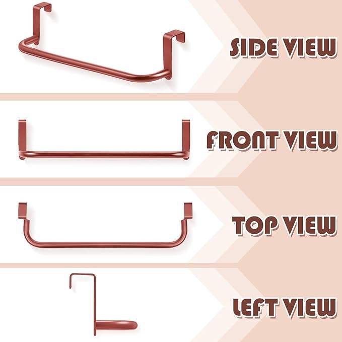 2 Pieces Metal Towel Bar Kitchen Cabinet Steel Towel Rack Bar for Hanging on Inside or Outside of Doors, Home Kitchen Bathroom(Rose Gold)