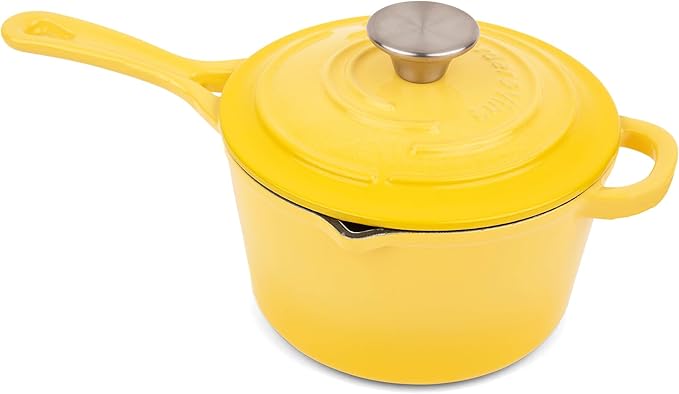 Larder & Vine Enameled Cast Iron Saucepan | 2.2 qt Sauce Pan with Lid | Saucepan with Pour Spouts | Enameled Cast Iron Pot Compatible on All Cooktops & Oven Safe to 500° F | Cabernet