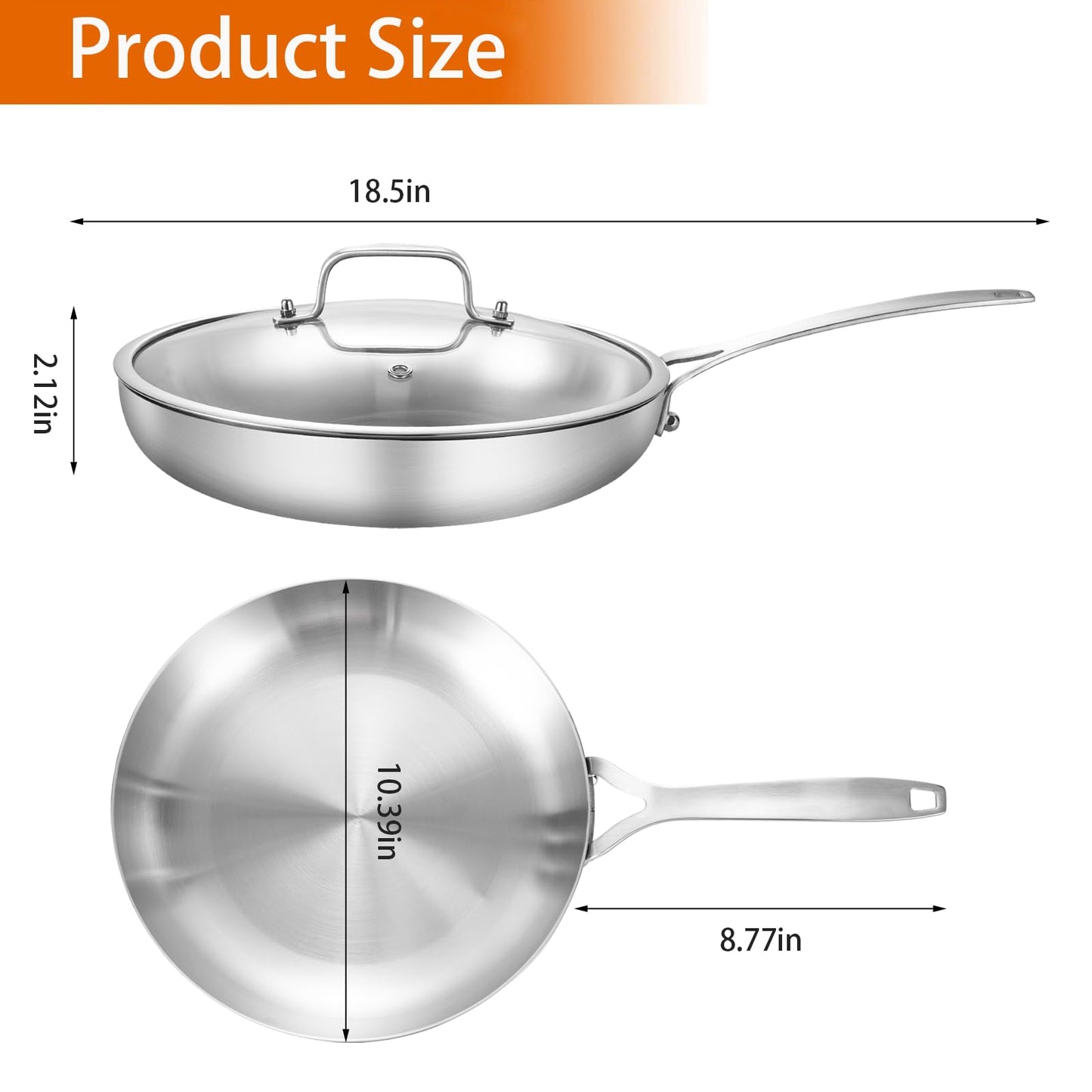 DELARLO Tri-Ply Stainless Steel Frying Pan 8" kitchen skillet