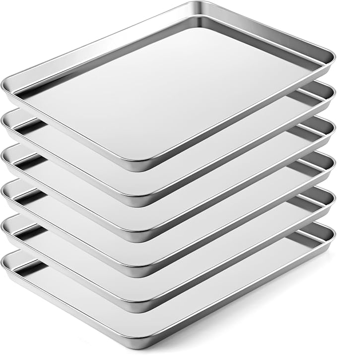 Mimorou 6 Pcs Baking Sheet Set Stainless Steel Cookie Sheet Cookie Baking Pan Bakeware Oven Tray Dishwasher Safe Commercial Grade Pans(16x12x1 Inch)