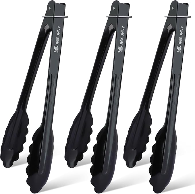 MSY BIGSUNNY 9 Inch Kitchen Food Tongs for Cooking and Serving- Aluminum - Set of 3 (gold-plated)