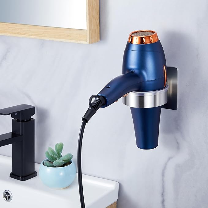 Hair Dryer Holder Wall Mounted, Blow Dryer Holder, Hair Tool Organizer for Hair Dryer Storage Hanger, Adhesive Hairdryer Holder for Bathroom Barber Shop (Silver)