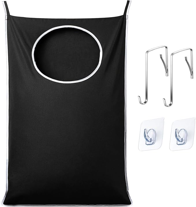 XL Hanging Laundry Hamper Bags, Door Laundry Hamper with 2 Types of Hooks for Dirty Clothes, Save Bathroom Space Size:36.5x 22 Inch Hanging Laundry Storage Bag (Black)