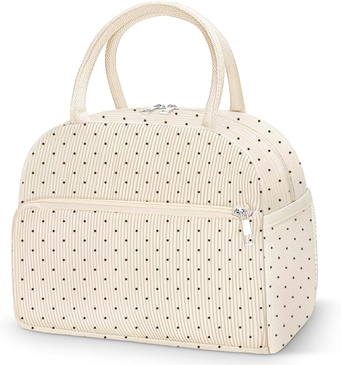 Coobiiya Lunch Bag Lunch Box for Women Men, Reusable Cute Corduroy Lunchbag - Leakproof, Insulated LunchBox Tote with Large Capacity, Dot