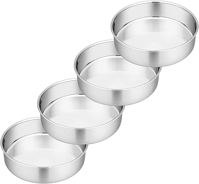 P&P CHEF 4 Inch Cake Pan Set of 4, Stainless Steel Round Cake Pans Tins
